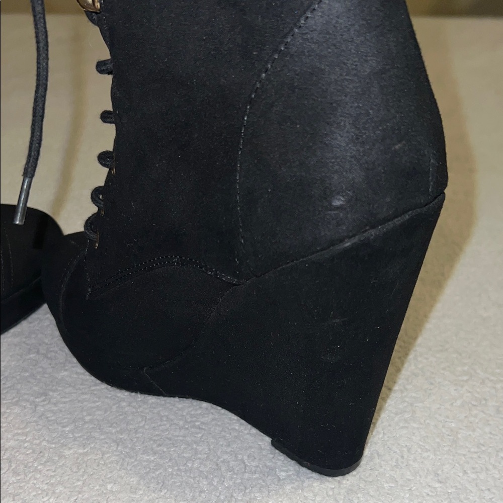 Forever 21 Black Platform Wedge Lace Up Booties Y2K Goth - Picture 7 of 9